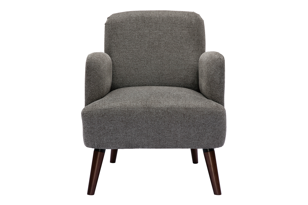 Fauteuil scandinave en tissu effet velours textur gris et bois fonc ISKO