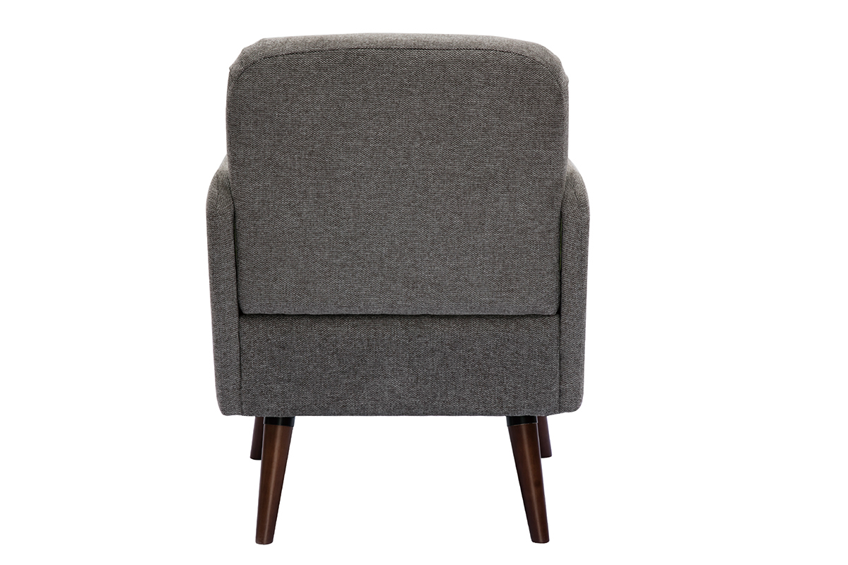 Fauteuil scandinave en tissu effet velours textur gris et bois fonc ISKO