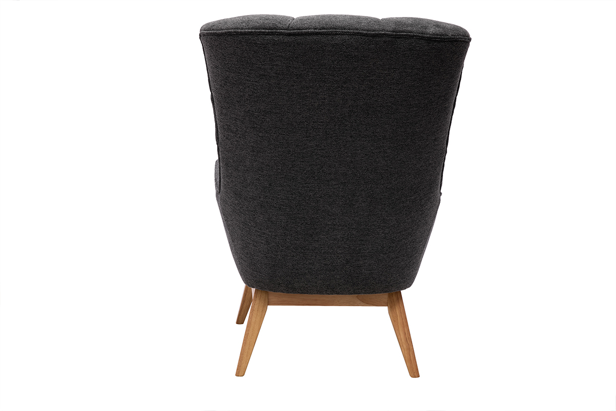 Fauteuil scandinave en tissu effet velours textur gris fonc et bois clair BRODY