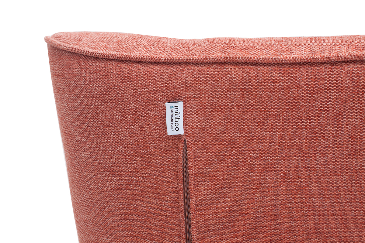 Fauteuil scandinave en tissu effet velours textur terracotta et bois clair AVERY