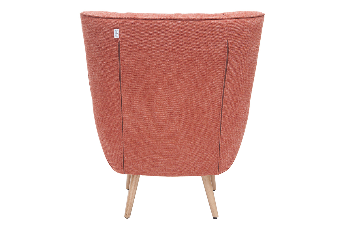 Fauteuil scandinave en tissu effet velours textur terracotta et bois clair AVERY