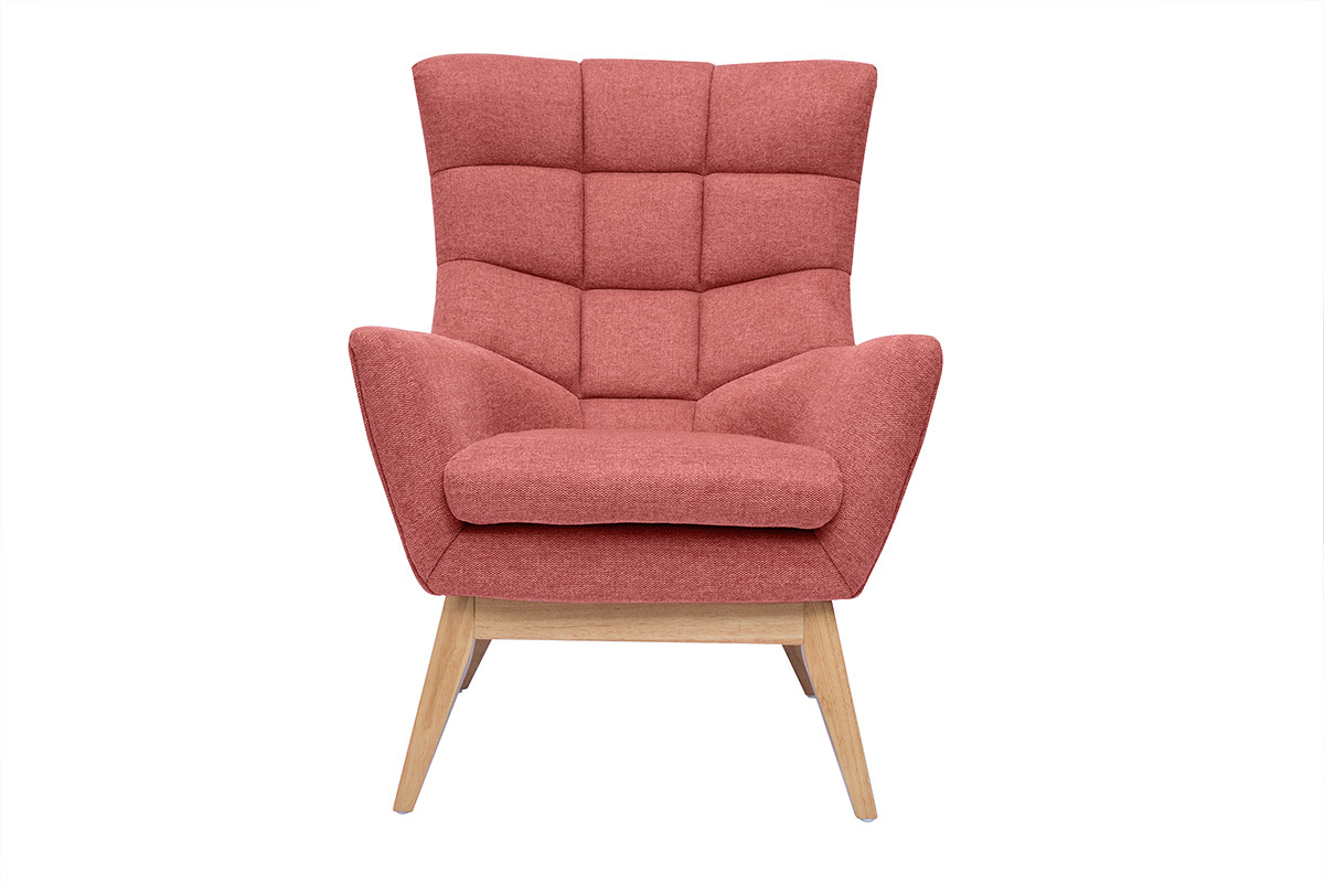 Fauteuil scandinave en tissu effet velours textur terracotta et bois clair BRODY