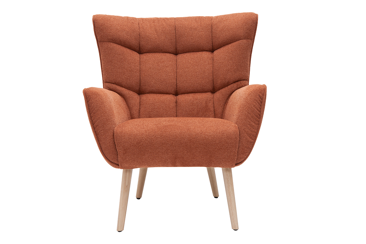 Fauteuil scandinave en tissu effet velours textur terre brle et bois clair AVERY