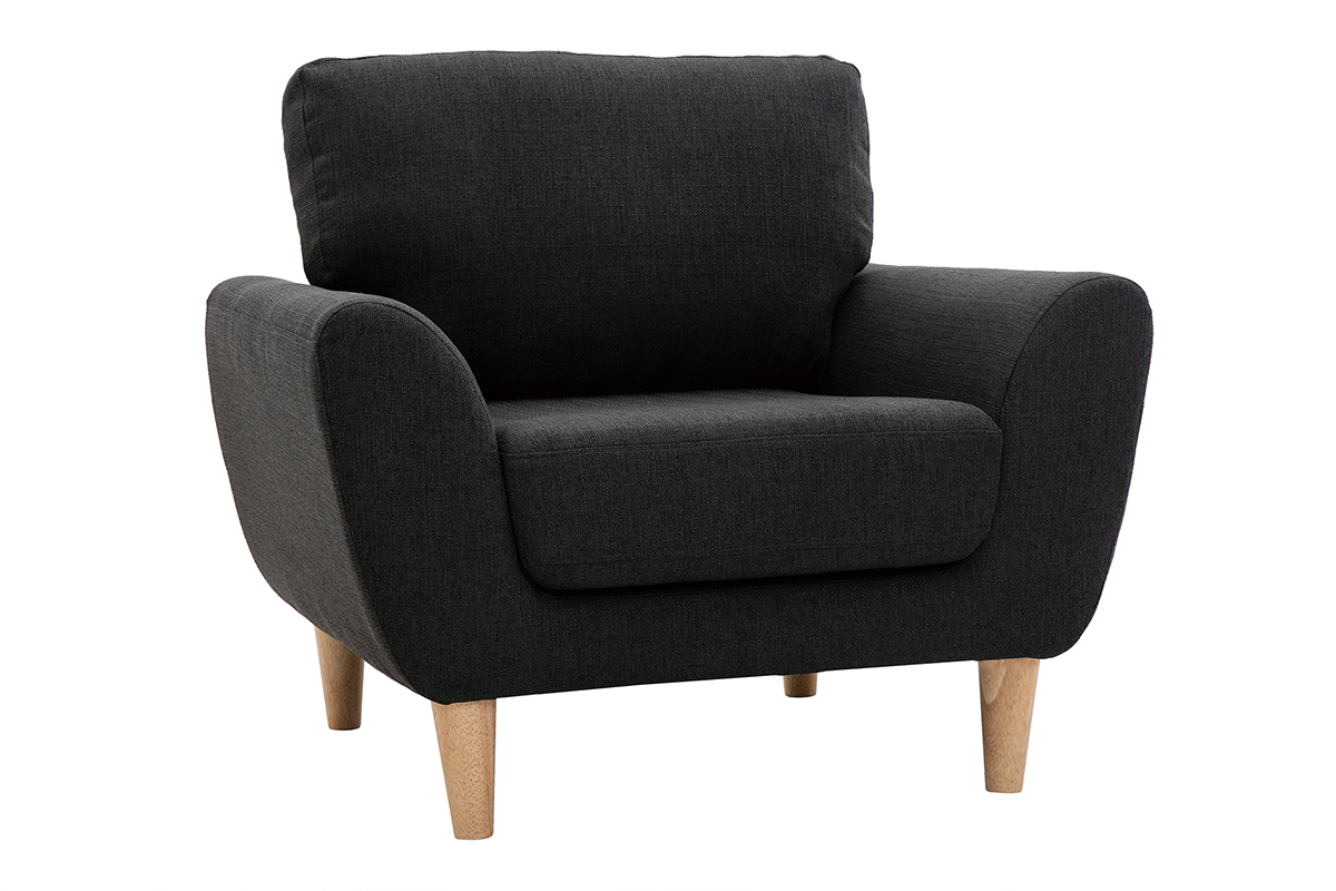 Fauteuil scandinave en tissu gris anthracite et bois clair ALICE