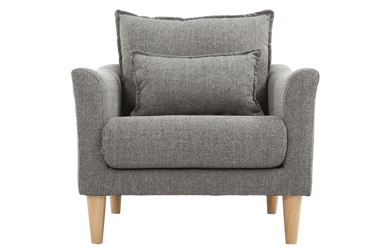 Fauteuil scandinave en tissu gris et bois clair KATE