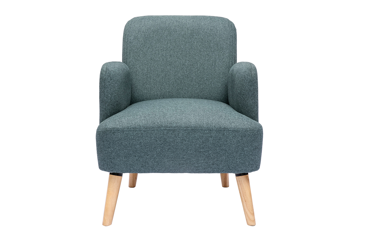 Fauteuil scandinave en tissu vert de gris et bois clair ISKO