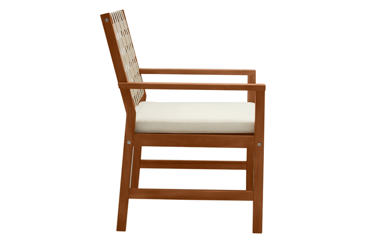 Fauteuils de jardin en bois massif avec coussin blanc et sangles beiges (lot de 2) SANTANA