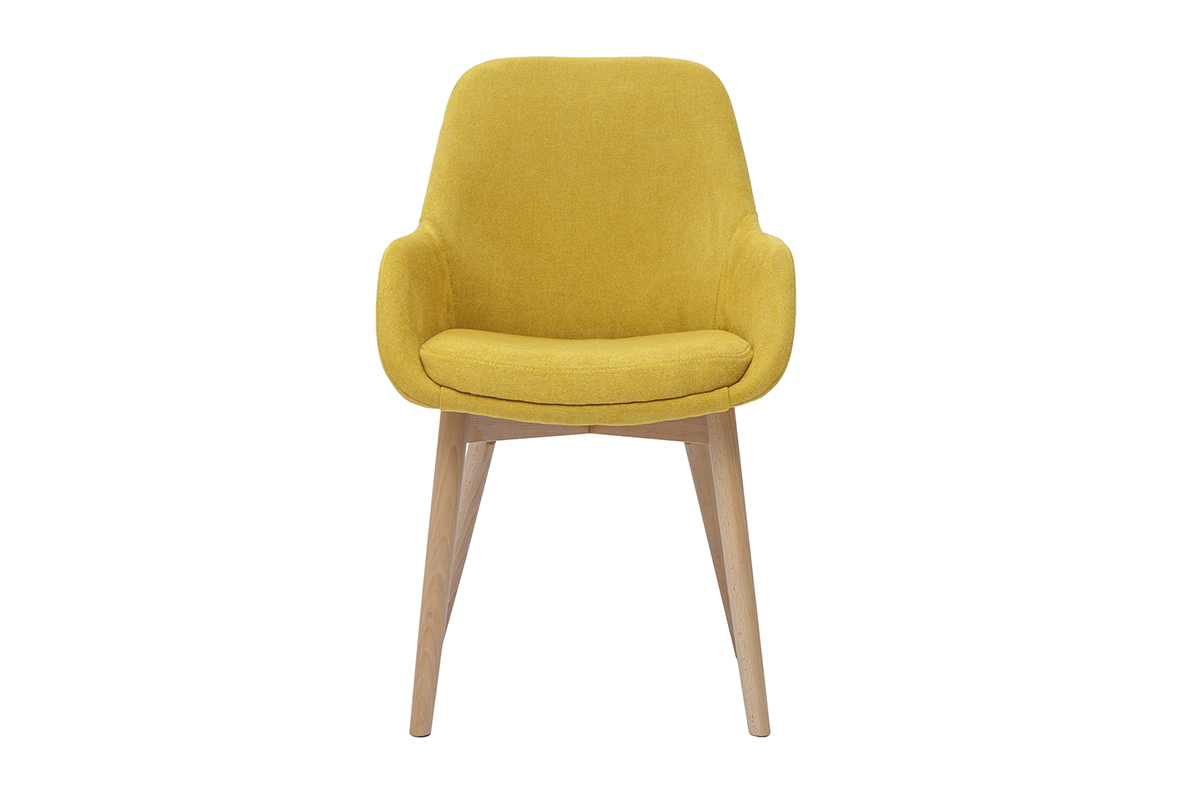 Fauteuils scandinaves en tissu effet velours jaune moutarde et bois clair massif (lot de 2) HOLO