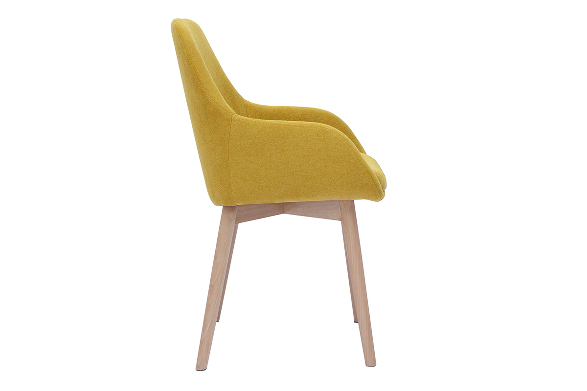 Fauteuils scandinaves en tissu effet velours jaune moutarde et bois clair massif (lot de 2) HOLO