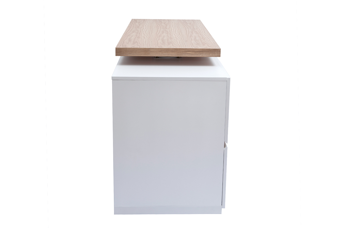 lot - table de bar modulable avec rangement blanc mat et bois clair chne L140-165 cm MAX