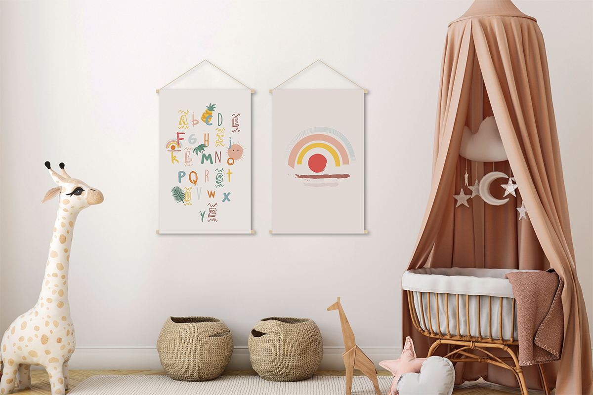 Kakemono enfant tableau en toile suspendue arc-en-ciel  L40 x H60 cm HAPPY