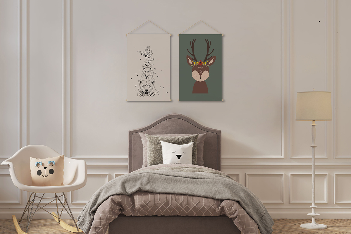 Kakemono enfant tableau en toile suspendue illustration biche L40 x H60cm LOVELY