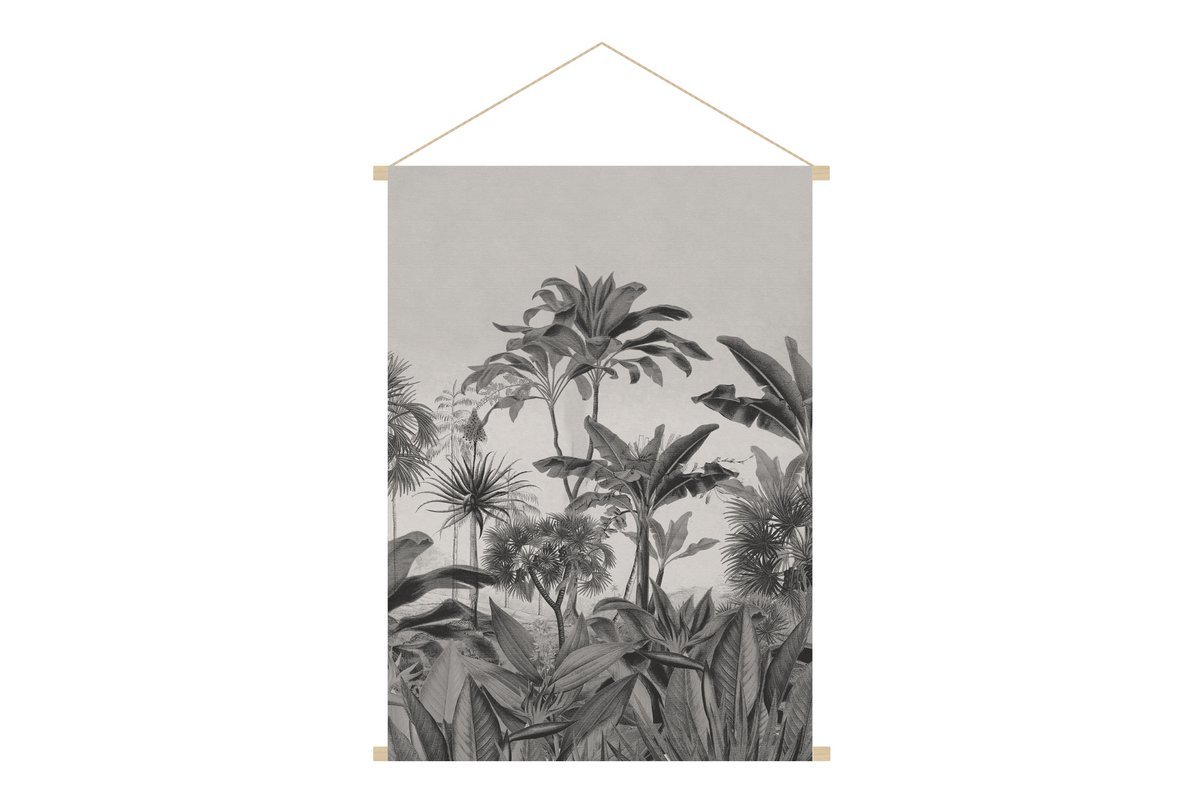 Kakmono tableau en toile suspendue fort tropicale noir et blanc L40 x H60 cm BORNEO