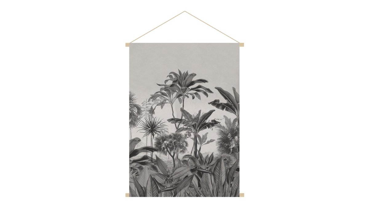 Kakmono tableau en toile suspendue fort tropicale noir et blanc L40 x H60 cm BORNEO