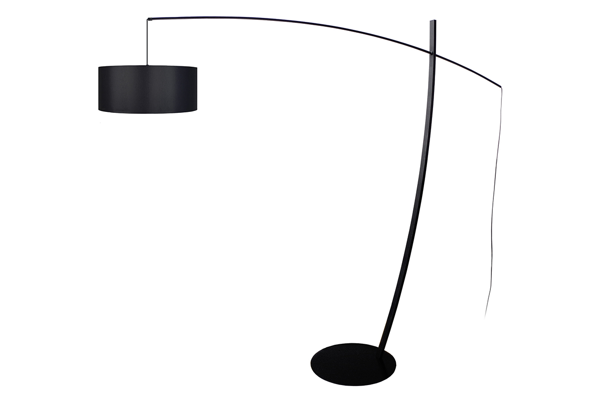 Lampadaire arc design noir avec abat-jour en coton et mtal L200 cm ESCAPE