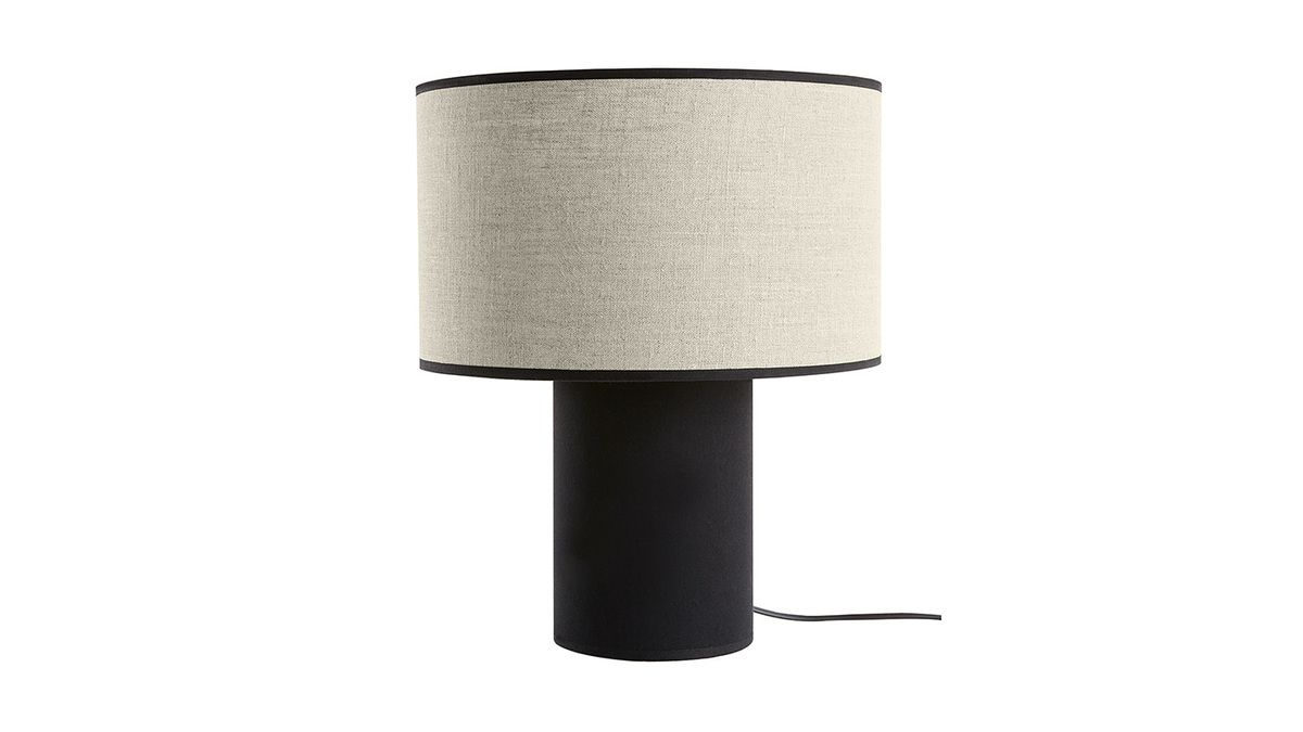 Lampe  poser bi-matire en lin et coton noir H36 cm SLOT