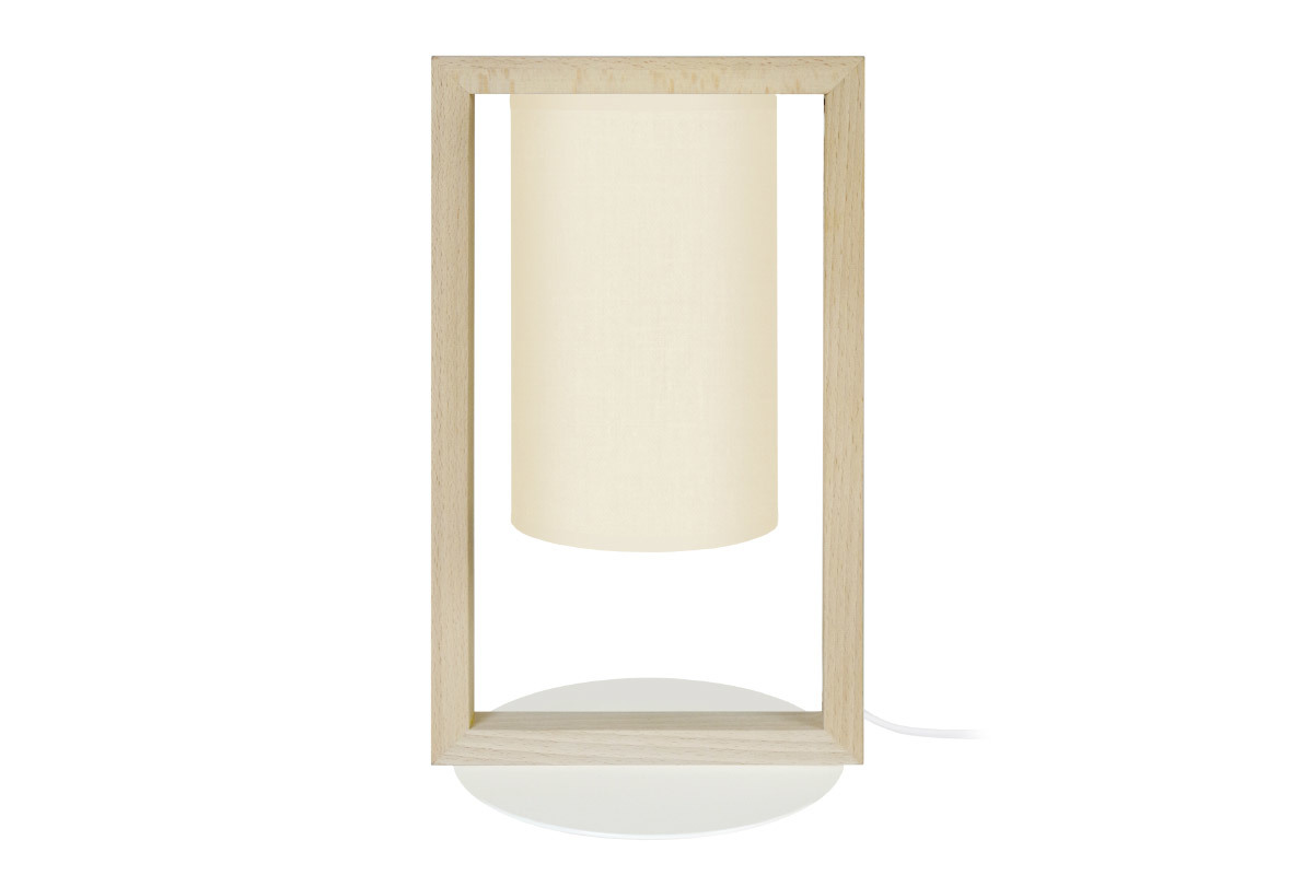 Lampe  poser design blanche et bois clair H40 cm HATHA