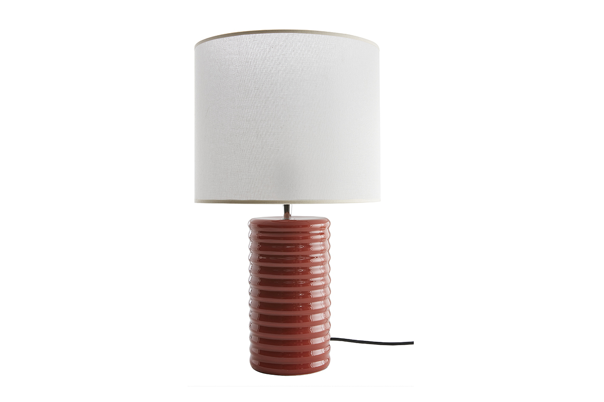 Lampe  poser en cramique maille terracotta et abat-jour cru H53 cm BERRO