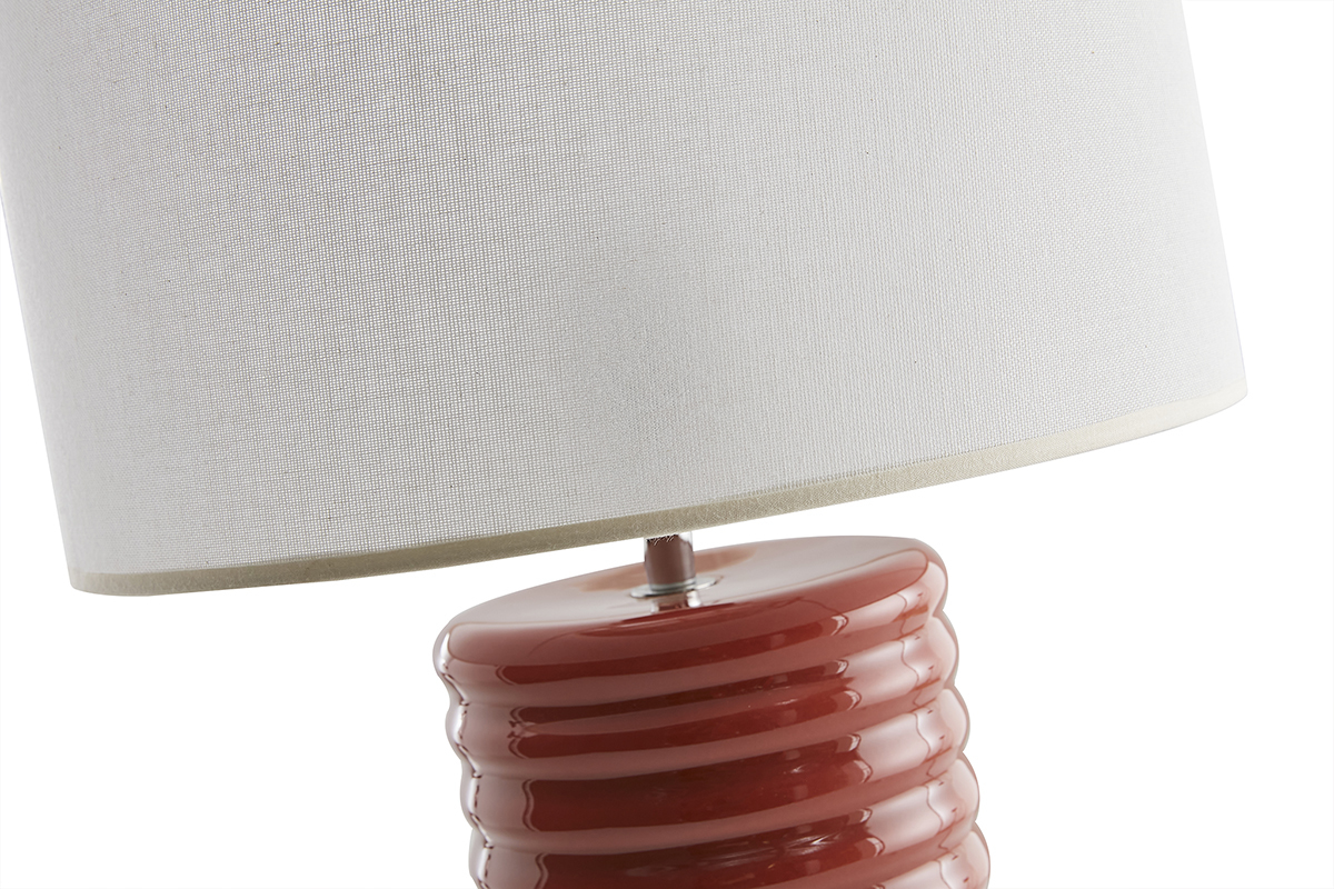 Lampe  poser en cramique maille terracotta et abat-jour cru H53 cm BERRO