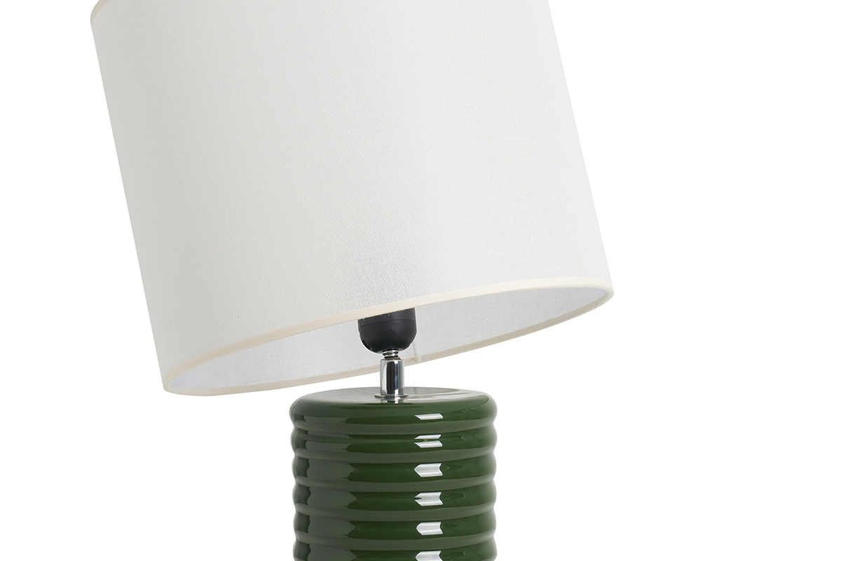 Lampe  poser en cramique maille vert fonc et abat-jour cru H53 cm BERRO