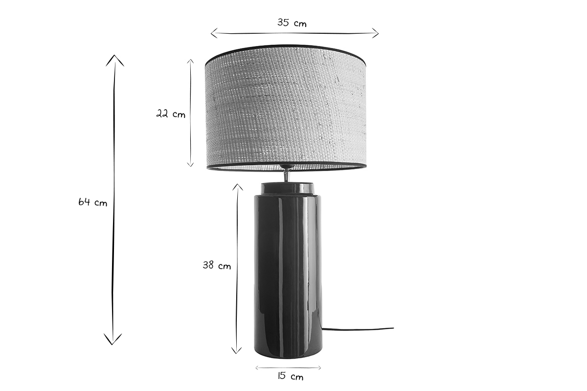 Lampe  poser en cramique maille verte et abat-jour en raphia naturel H64 cm MAJES