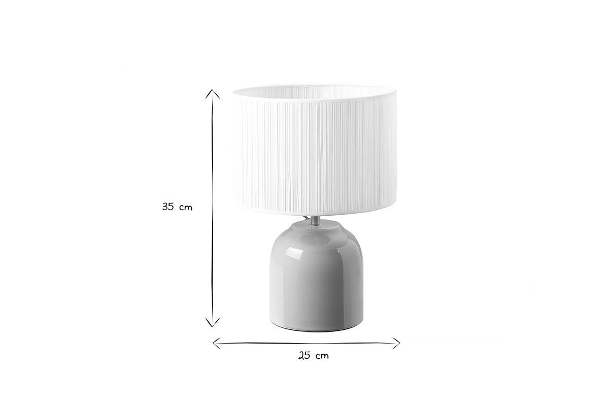 Lampe  poser taupe en cramique brillante et abat-jour en tissu pliss blanc H35 cm PIEGA