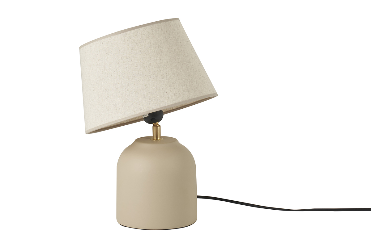 Lampe  poser taupe en cramique mate et abat-jour en lin H35 cm SIMAO