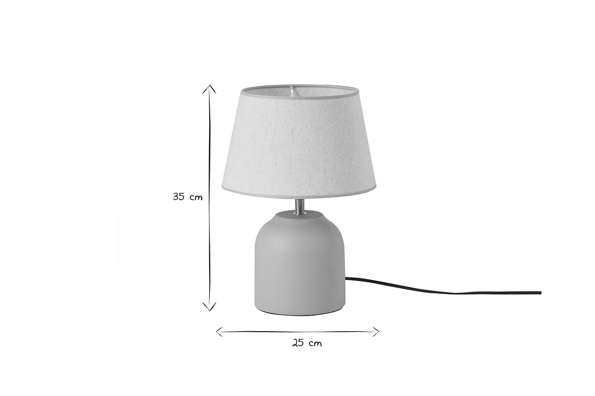 Lampe  poser taupe en cramique mate et abat-jour en lin H35 cm SIMAO