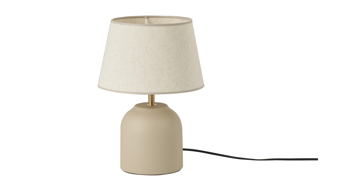 Lampe  poser taupe en cramique mate et abat-jour en lin H35 cm SIMAO