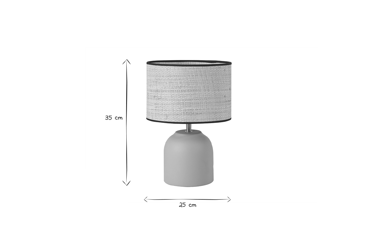 Lampe  poser taupe en cramique mate et abat-jour en raphia H35 cm ROCHA