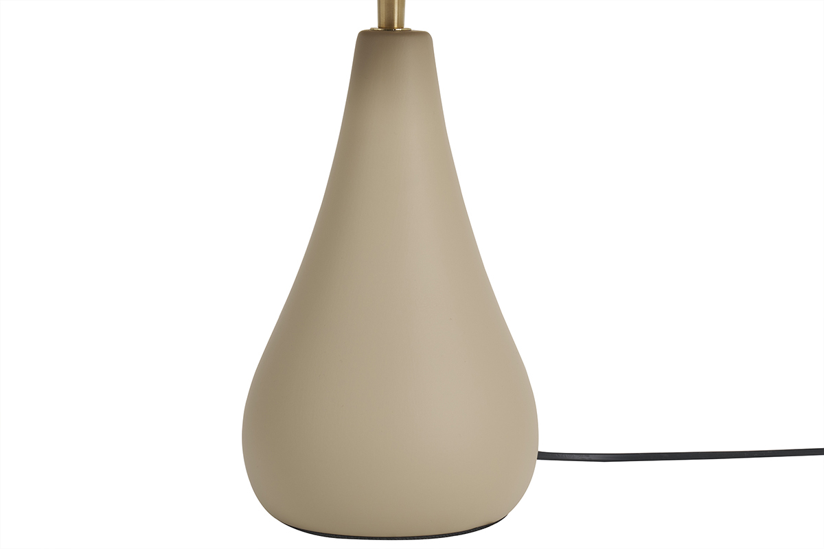 Lampe  poser taupe en cramique mate et abat-jour en raphia H49 cm PYRUS