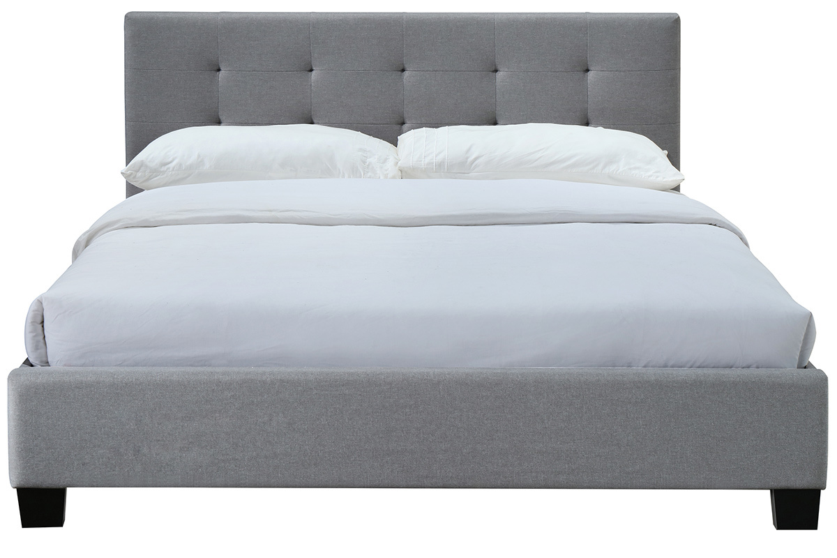 Lit 2 places 160x200 cm en tissu gris capitonn MARQUISE