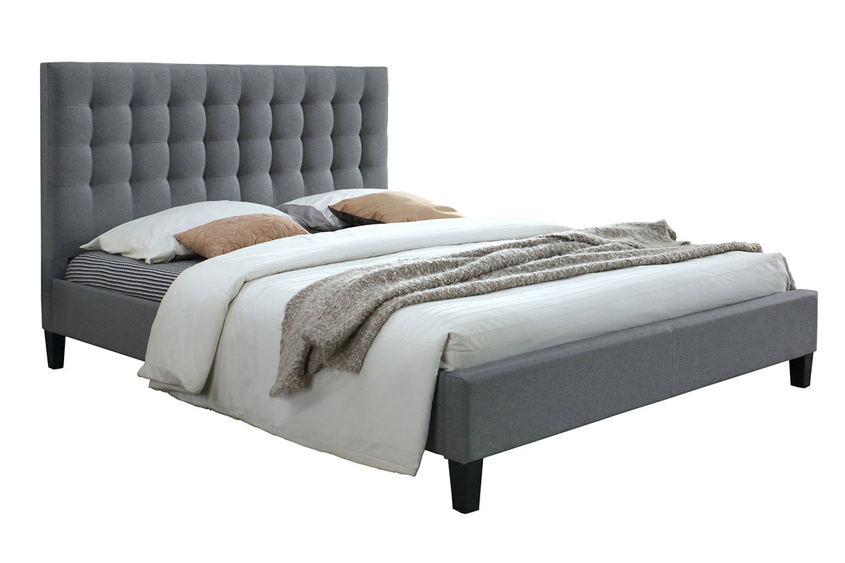 Lit 2 places 160x200 en tissu gris clair capitonn DANAE