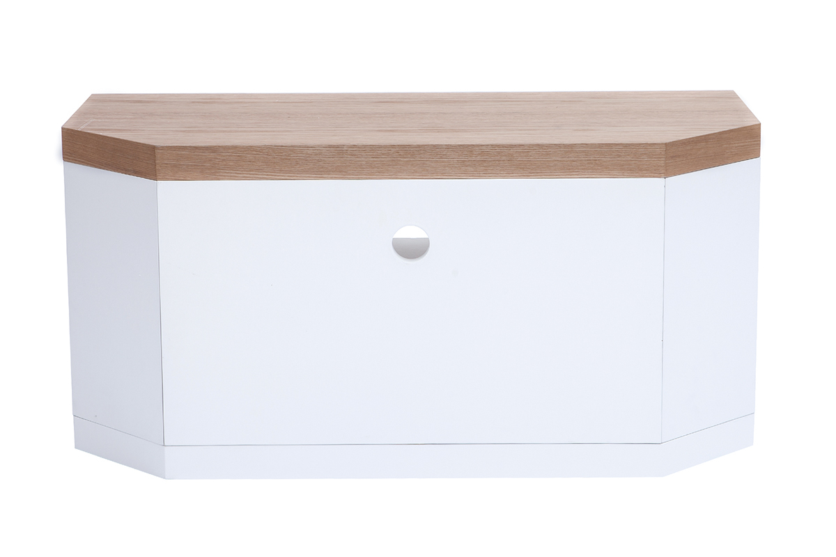 Meuble TV d'angle blanc et bois clair chne  L100 cm MAX