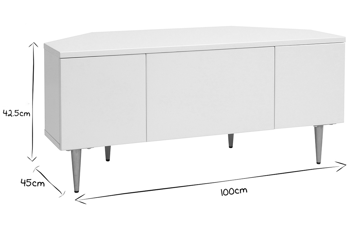 Meuble TV d'angle design blanc mat L100 cm KAROL