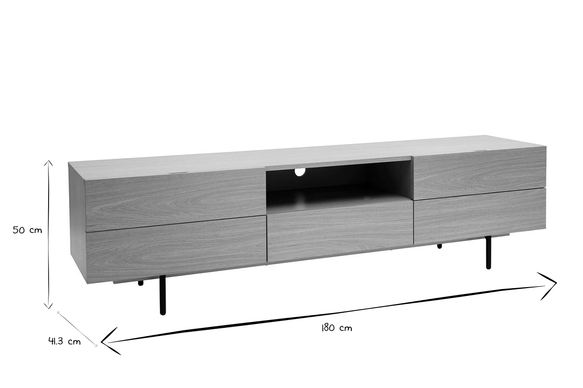 Meuble TV design avec rangements finition bois clair chne et mtal noir L180 cm ALASKA