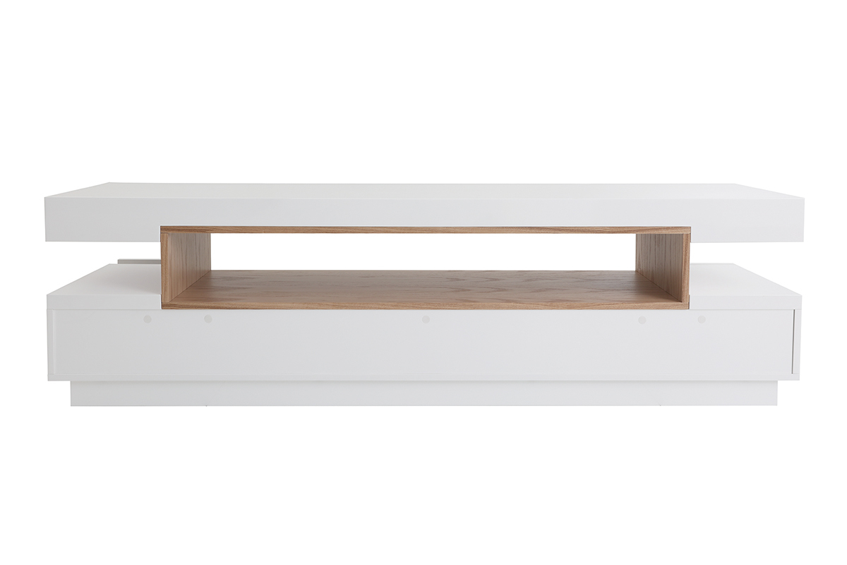 Meuble TV design blanc et bois L200 cm LIVO