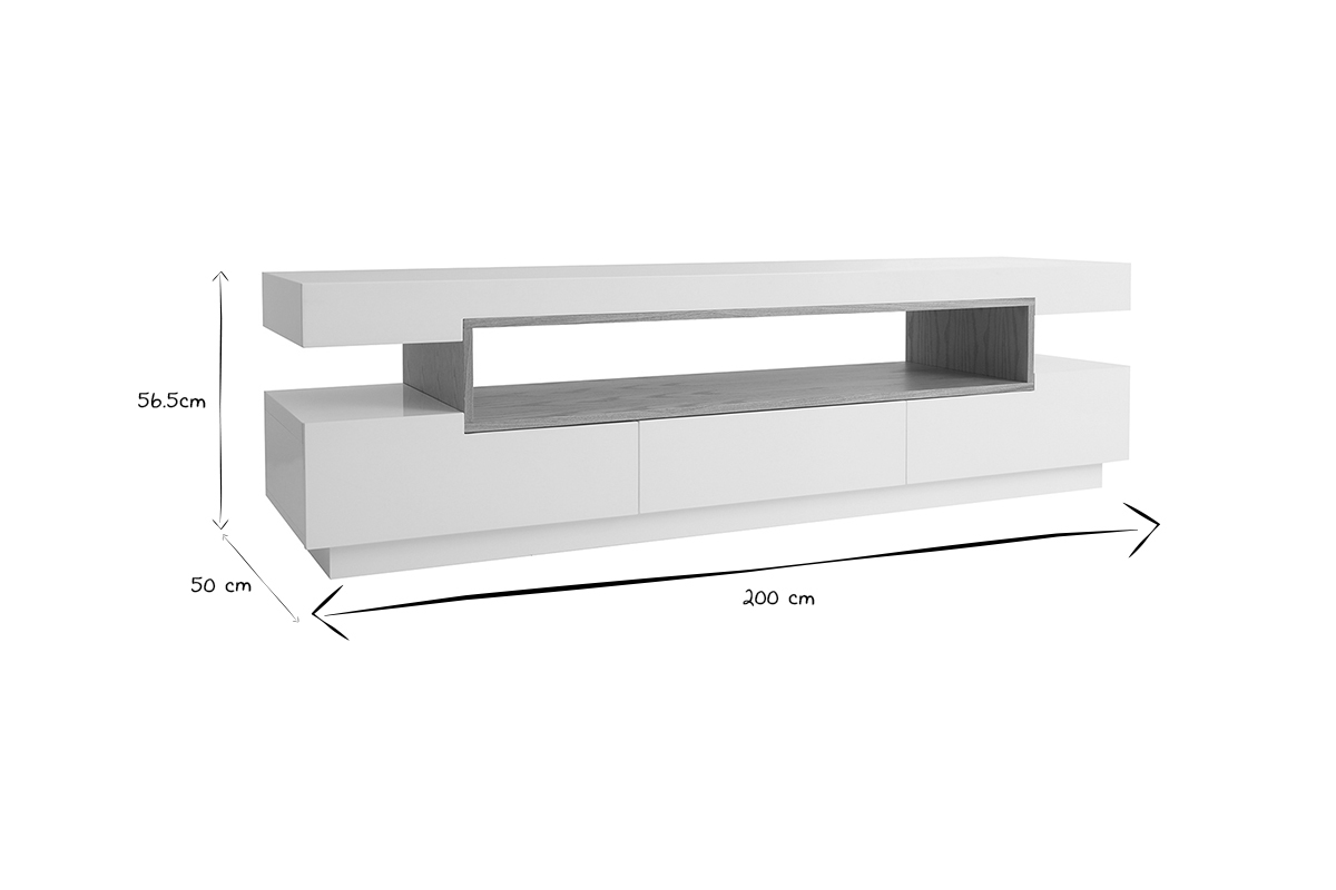 Meuble TV design blanc et bois L200 cm LIVO