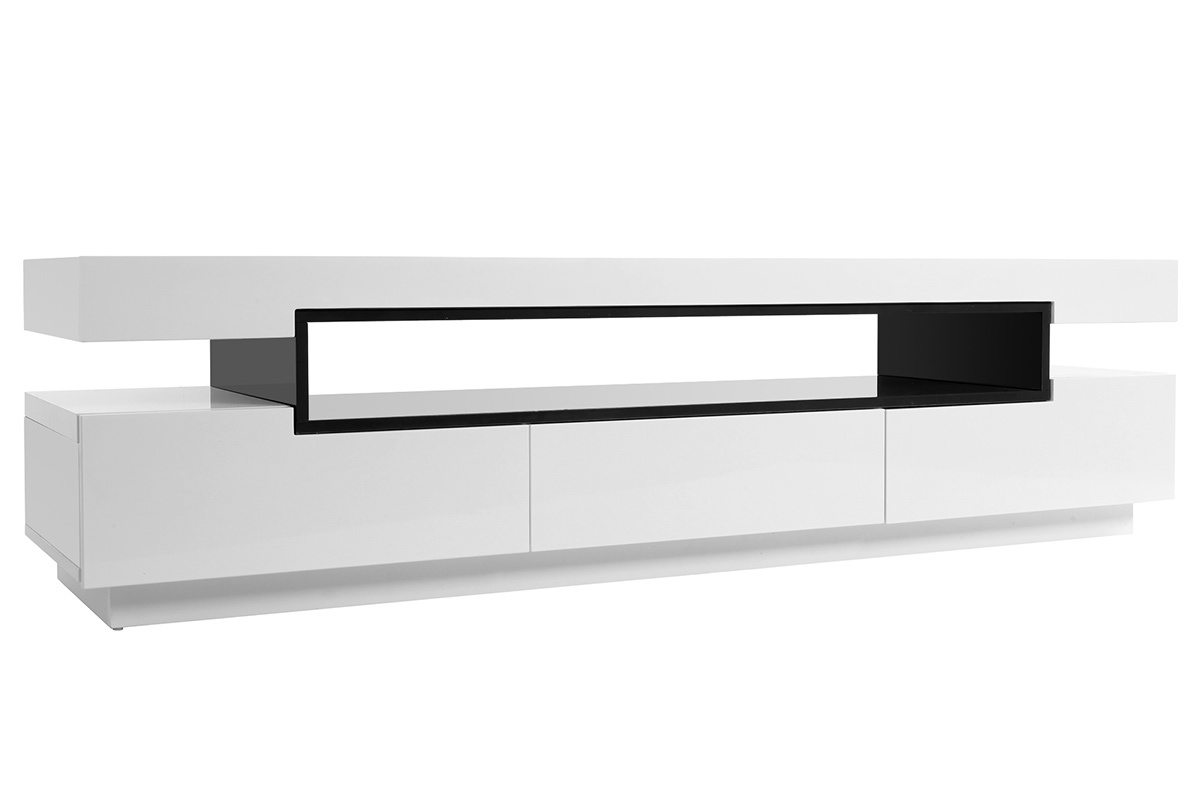 Meuble TV design blanc laqu brillant L200 cm LIVO