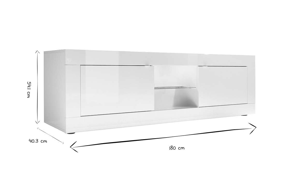 Meuble TV design blanc laqu L180 cm LATTE