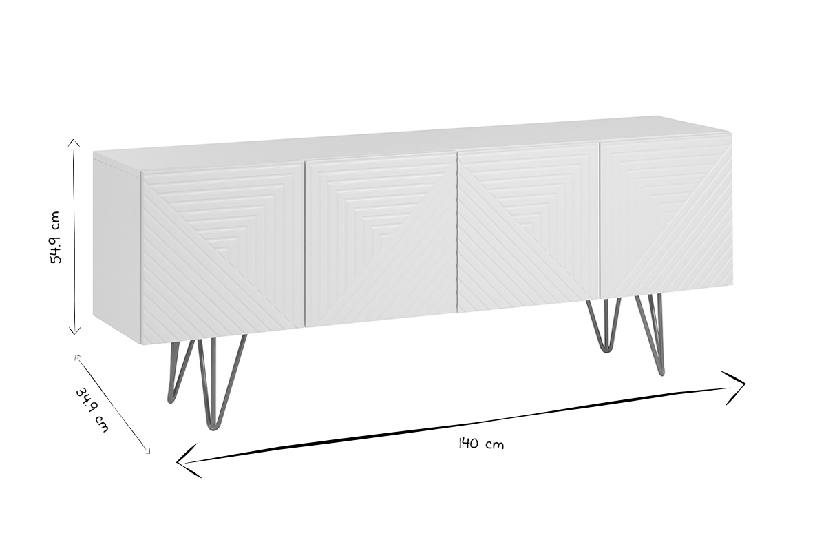 Meuble TV design grav blanc et mtal dor L140 cm OZEN