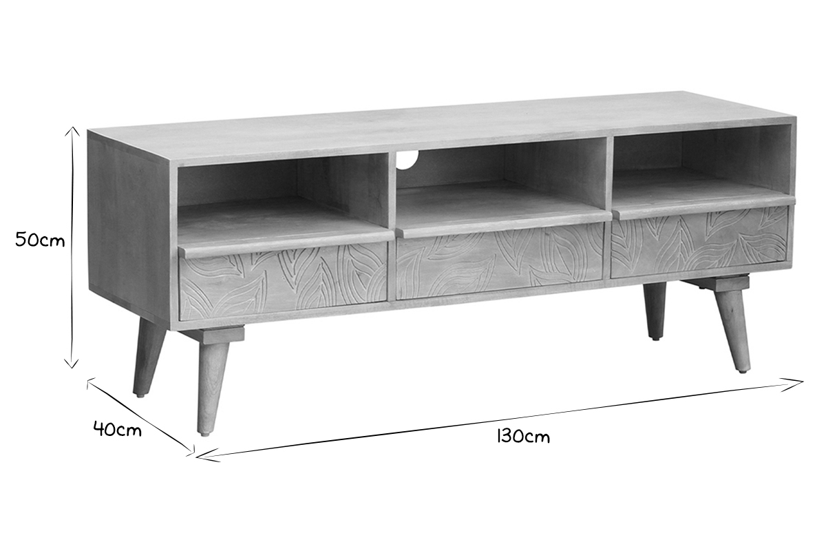 Meuble TV ethnique en bois manguier massif grav L130 cm KAFFIR