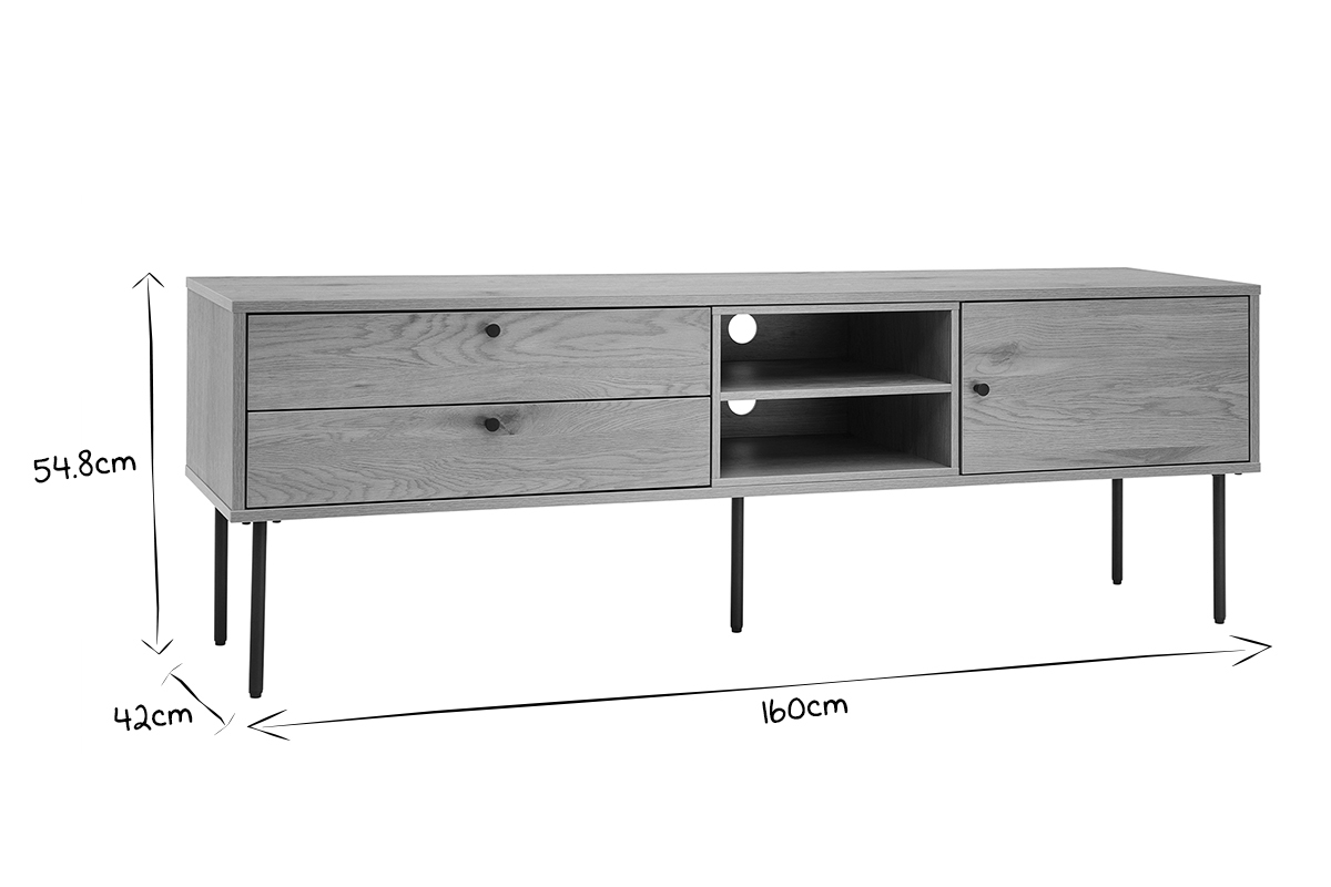 Meuble TV finition en bois clair chne et mtal noir L160 cm PERNELLE