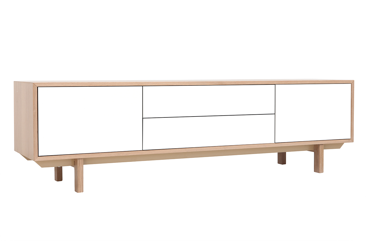 Meuble TV scandinave bois et blanc L180 cm SID