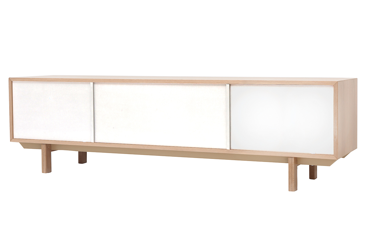 Meuble TV scandinave bois et blanc L180 cm SID