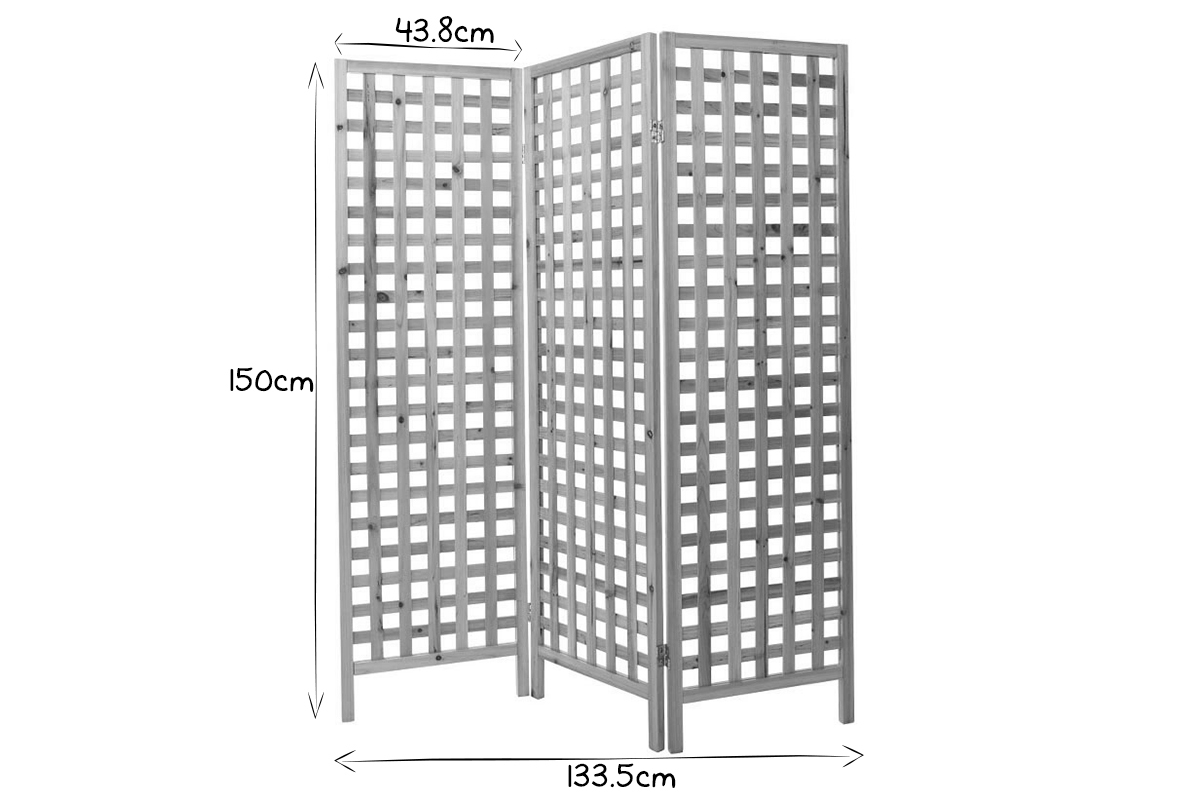 Paravent en bois clair motif ajour 3 vantaux L133 cm AKKIKO