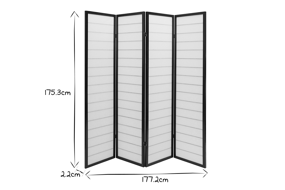 Paravent japonais en bois noir et papier de riz L177 cm GIBON