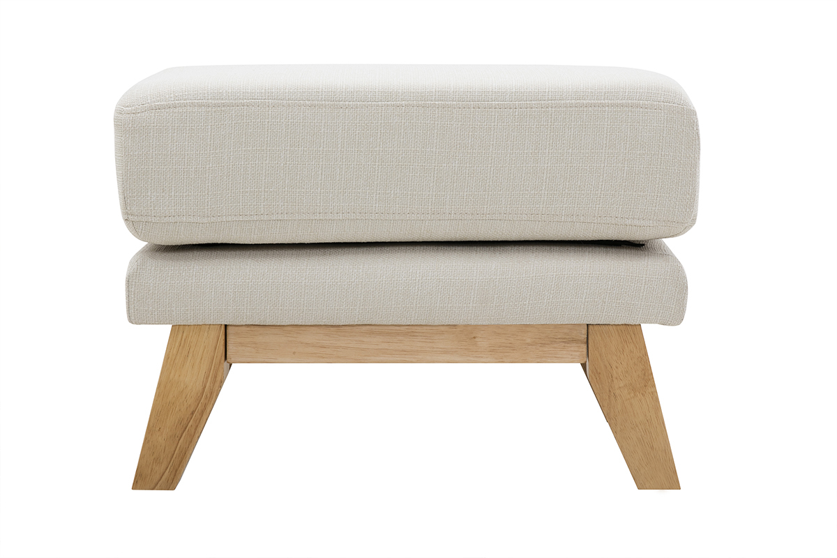 Pouf repose-pieds dhoussable scandinave en tissu beige et bois clair OSLO