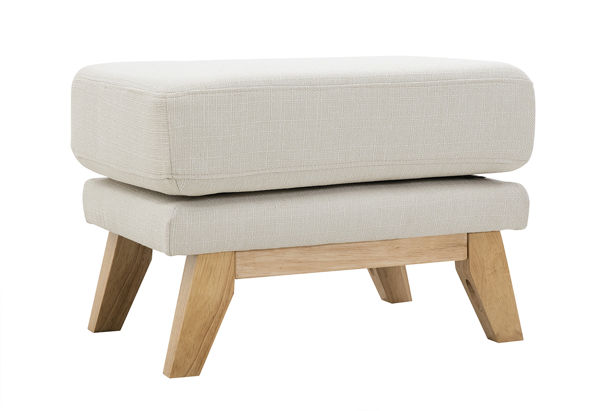 Pouf repose-pieds dhoussable scandinave en tissu beige et bois clair OSLO