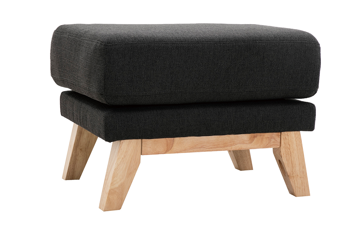 Pouf repose-pieds dhoussable scandinave en tissu gris fonc et bois clair OSLO